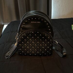 Michael Kors Black Rhea Leather Gold Studded Backpack